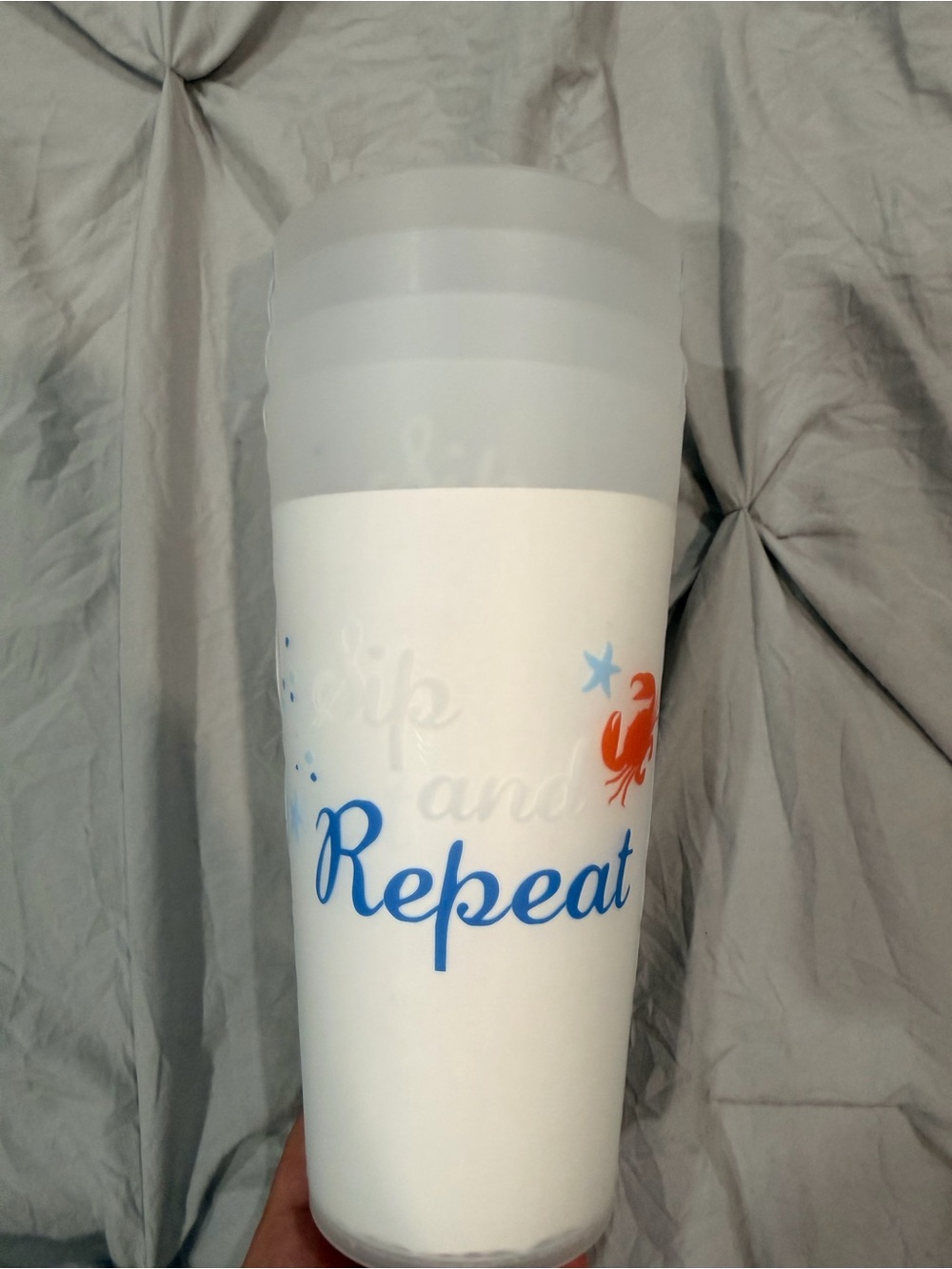 Target White Reusable Party Cup with Blue 'Repeat' and Orange Crab Accent
